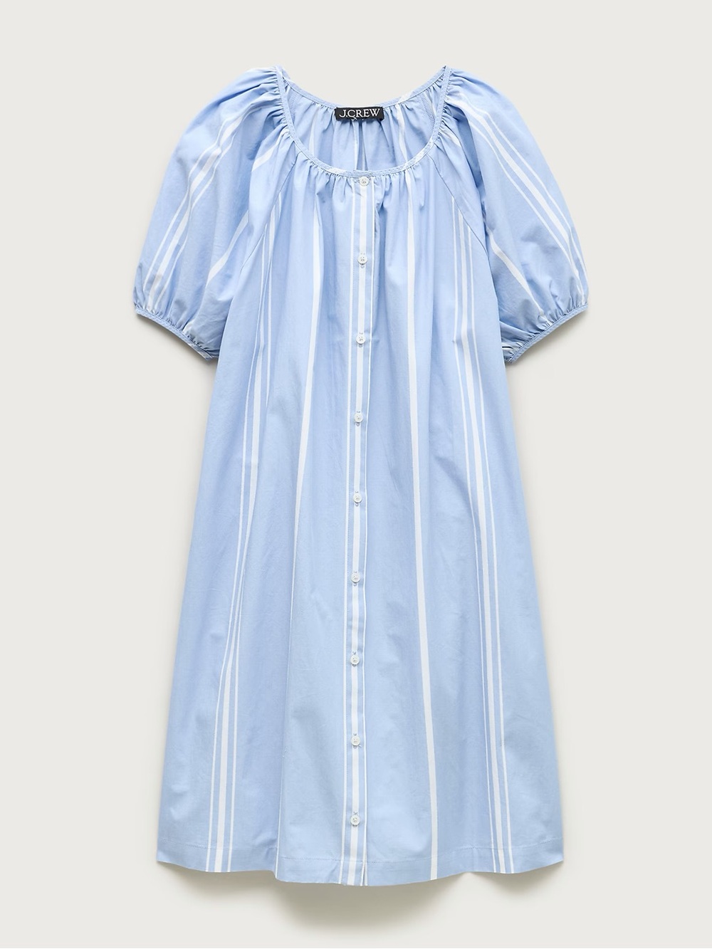J Crew Chic Puff-sleeve popover dress in striped cotton poplin